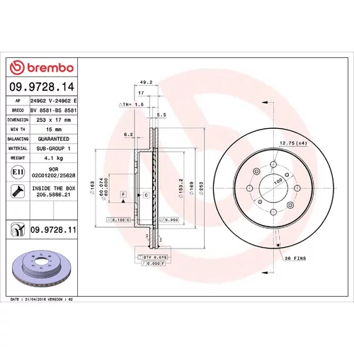 Brzdový kotúč BREMBO 09.9728.11
