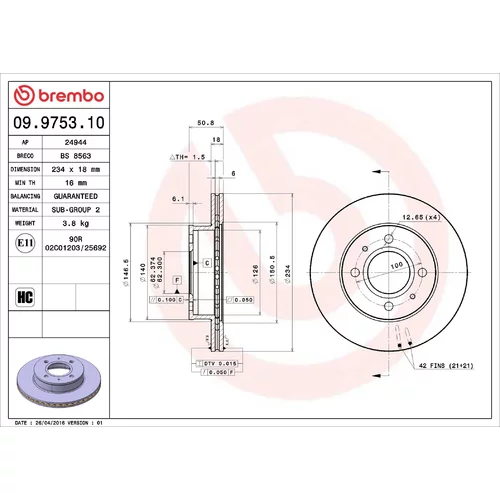 Brzdový kotúč BREMBO 09.9753.10