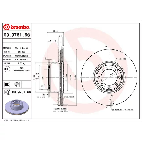 Brzdový kotúč BREMBO 09.9761.6G