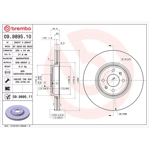 Brzdový kotúč BREMBO 09.9895.11