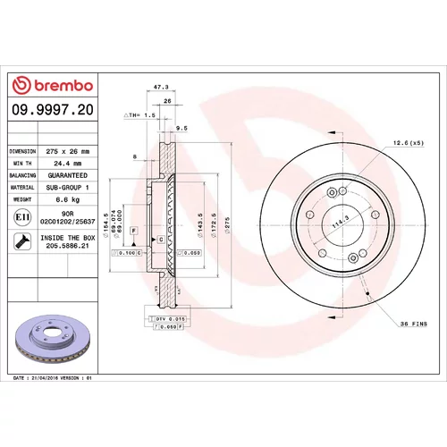 Brzdový kotúč BREMBO 09.9997.20