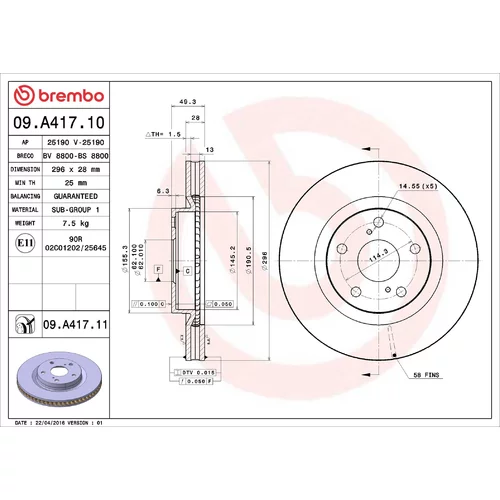 Brzdový kotúč BREMBO 09.A417.10