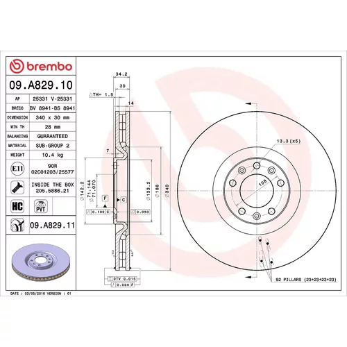 Brzdový kotúč BREMBO 09.A829.11