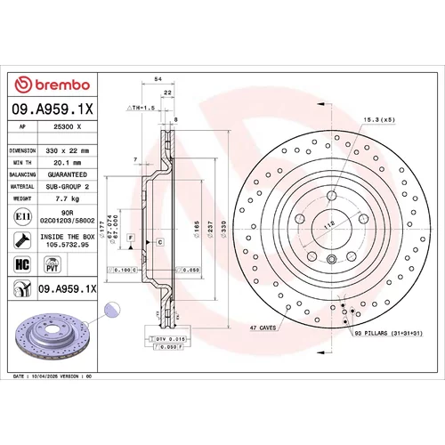Brzdový kotúč BREMBO 09.A959.1X