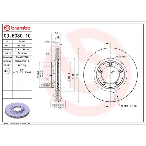 Brzdový kotúč BREMBO 09.B030.10