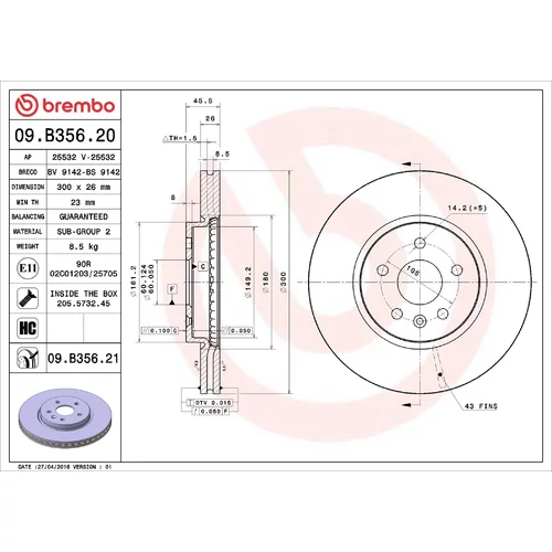 Brzdový kotúč BREMBO 09.B356.21