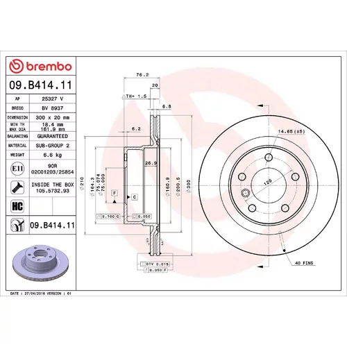 Brzdový kotúč BREMBO 09.B414.11