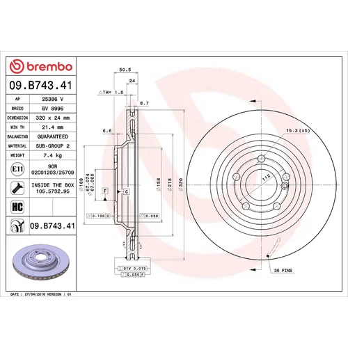 Brzdový kotúč BREMBO 09.B743.41