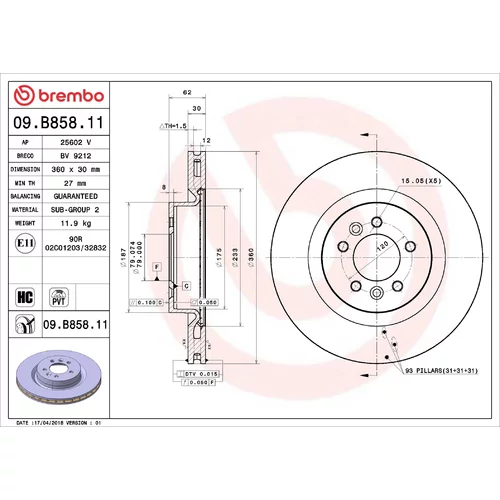 Brzdový kotúč BREMBO 09.B858.11