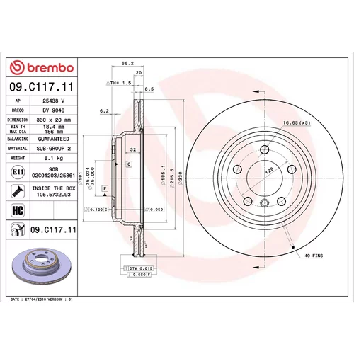 Brzdový kotúč BREMBO 09.C117.11