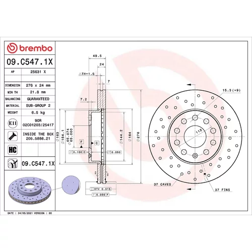 Brzdový kotúč BREMBO 09.C547.1X