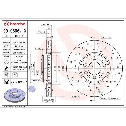 Brzdový kotúč BREMBO 09.C896.1X