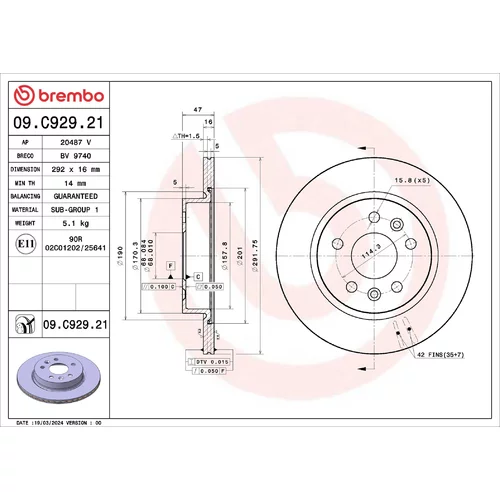Brzdový kotúč BREMBO 09.C929.21