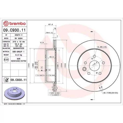 Brzdový kotúč BREMBO 09.C930.11