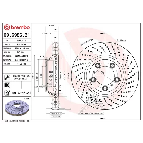 Brzdový kotúč BREMBO 09.C986.31