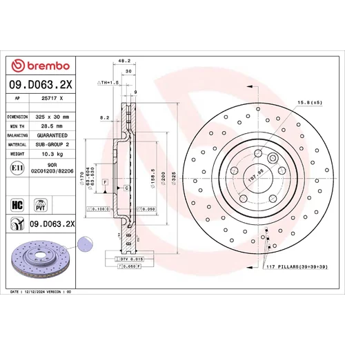 Brzdový kotúč BREMBO 09.D063.2X