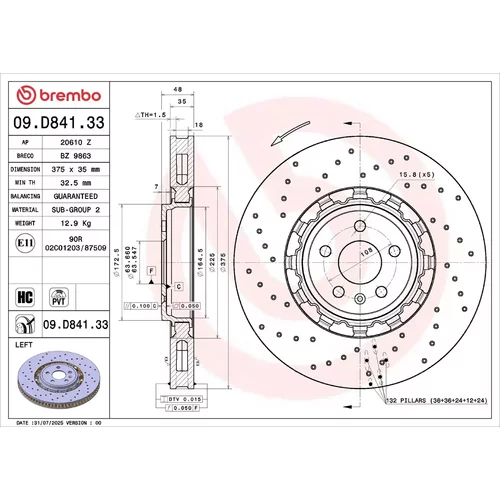 Brzdový kotúč BREMBO 09.D841.33