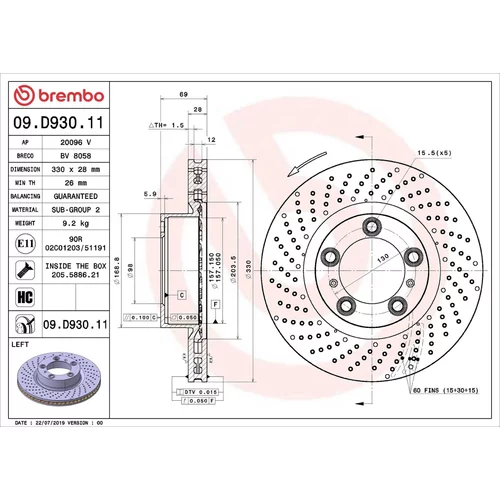 Brzdový kotúč BREMBO 09.D930.11