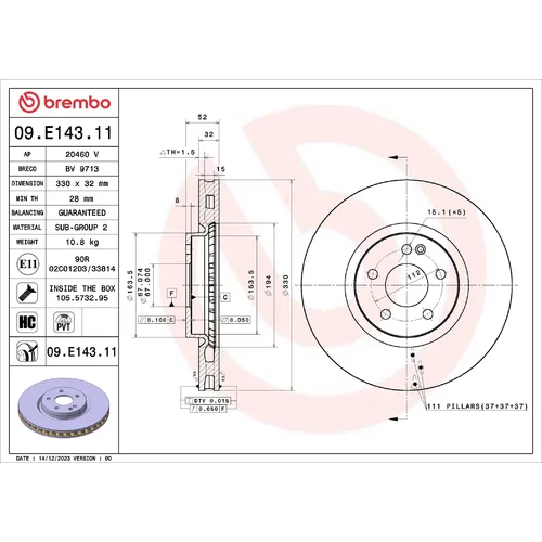 Brzdový kotúč BREMBO 09.E143.11