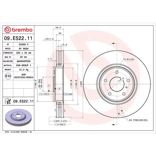 Brzdový kotúč BREMBO 09.E522.11