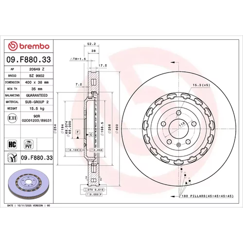 Brzdový kotúč BREMBO 09.F880.33