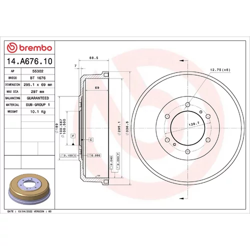 Brzdový bubon BREMBO 14.A676.10