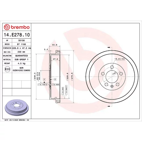 Brzdový bubon BREMBO 14.E278.10