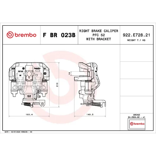 Brzdový strmeň F BR 023B /BREMBO/ - obr. 1