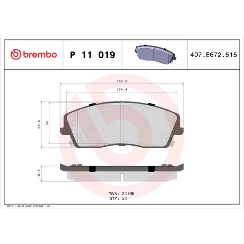Sada brzdových platničiek kotúčovej brzdy BREMBO P 11 019