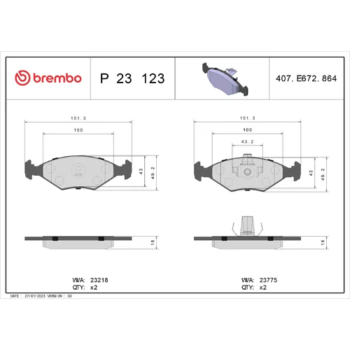 Sada brzdových platničiek kotúčovej brzdy BREMBO P 23 123