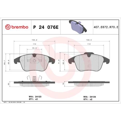 Sada brzdových platničiek kotúčovej brzdy BREMBO P 24 076E