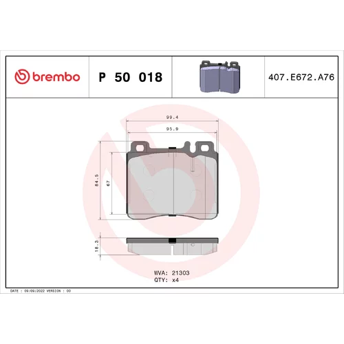 Sada brzdových platničiek kotúčovej brzdy BREMBO P 50 018