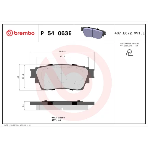 Sada brzdových platničiek kotúčovej brzdy BREMBO P 54 063E