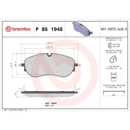 Sada brzdových platničiek kotúčovej brzdy P 85 194E /BREMBO/