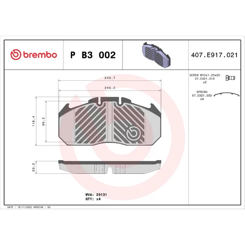 Sada brzdových platničiek kotúčovej brzdy BREMBO P B3 002