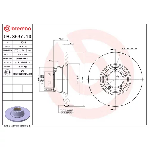 Brzdový kotúč BREMBO 08.3637.10