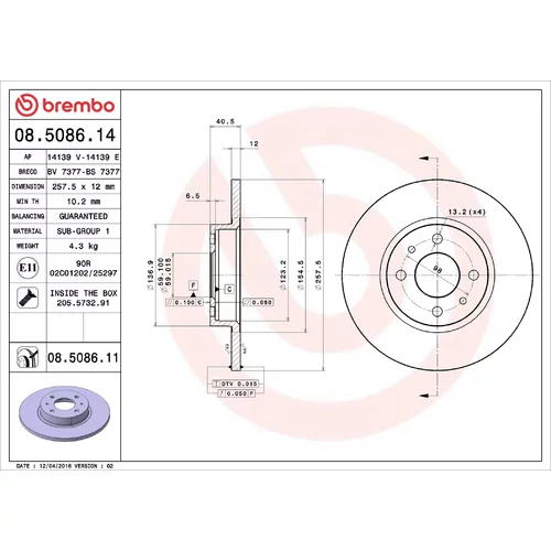 Brzdový kotúč BREMBO 08.5086.11