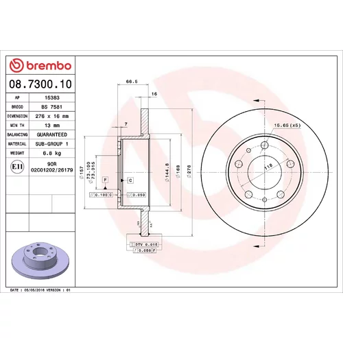 Brzdový kotúč BREMBO 08.7300.10