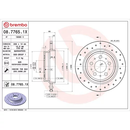 Brzdový kotúč BREMBO 08.7765.1X