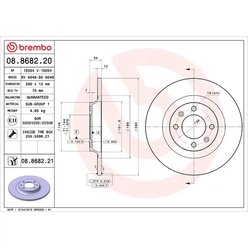 Brzdový kotúč BREMBO 08.8682.21