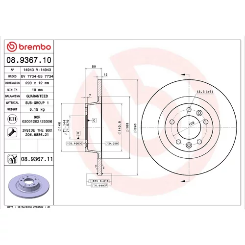 Brzdový kotúč BREMBO 08.9367.10
