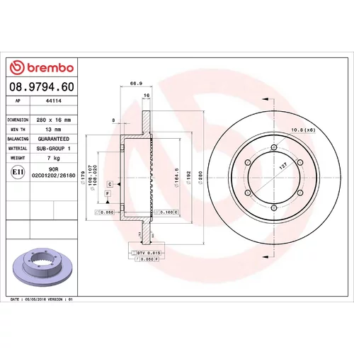 Brzdový kotúč BREMBO 08.9794.60