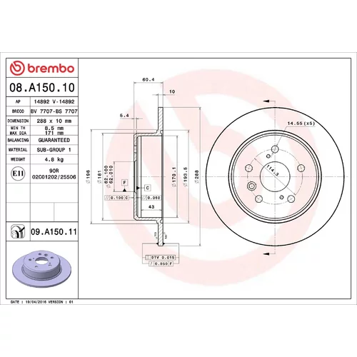 Brzdový kotúč BREMBO 08.A150.11