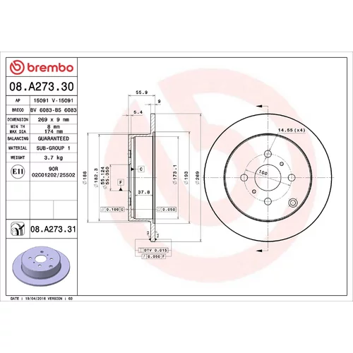 Brzdový kotúč BREMBO 08.A273.30