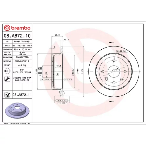 Brzdový kotúč BREMBO 08.A872.10
