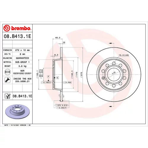Brzdový kotúč BREMBO 08.B413.1E