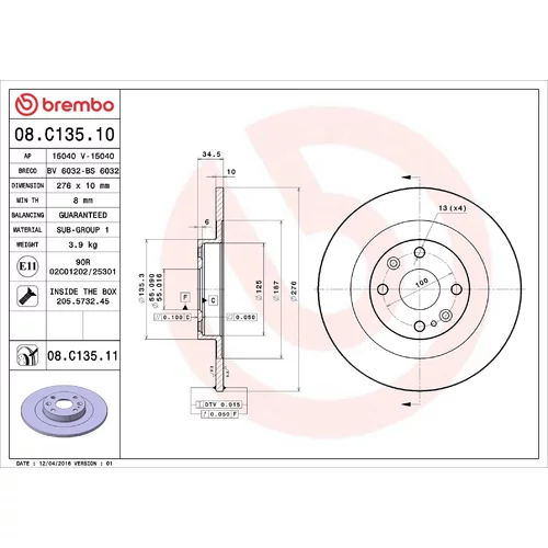 Brzdový kotúč BREMBO 08.C135.11