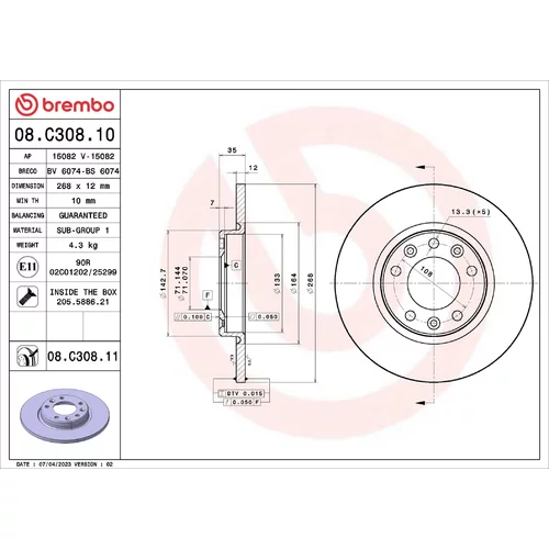 Brzdový kotúč BREMBO 08.C308.10