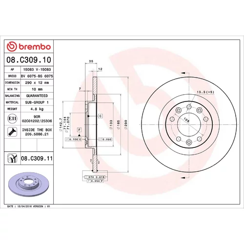 Brzdový kotúč BREMBO 08.C309.10