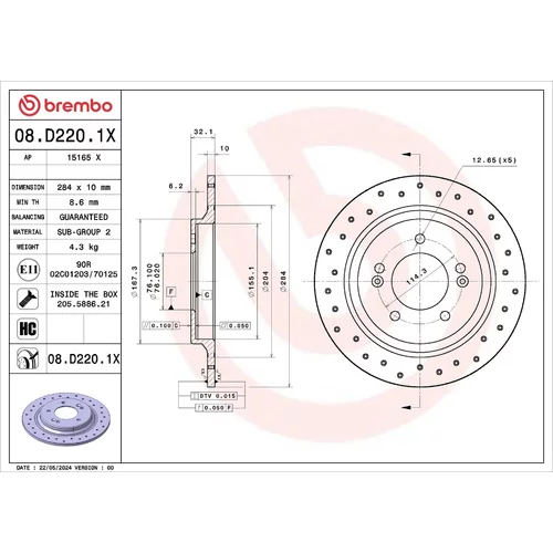 Brzdový kotúč BREMBO 08.D220.1X
